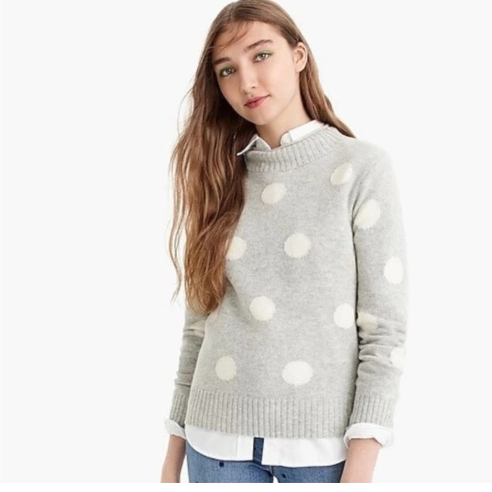 J CREW Merino Wool light Gray Polka Dot Sweater size M